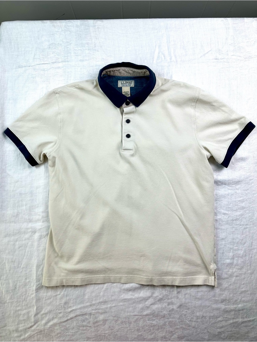 L.L. Bean Cream Polo with Black Collar and Sleeve Trim
